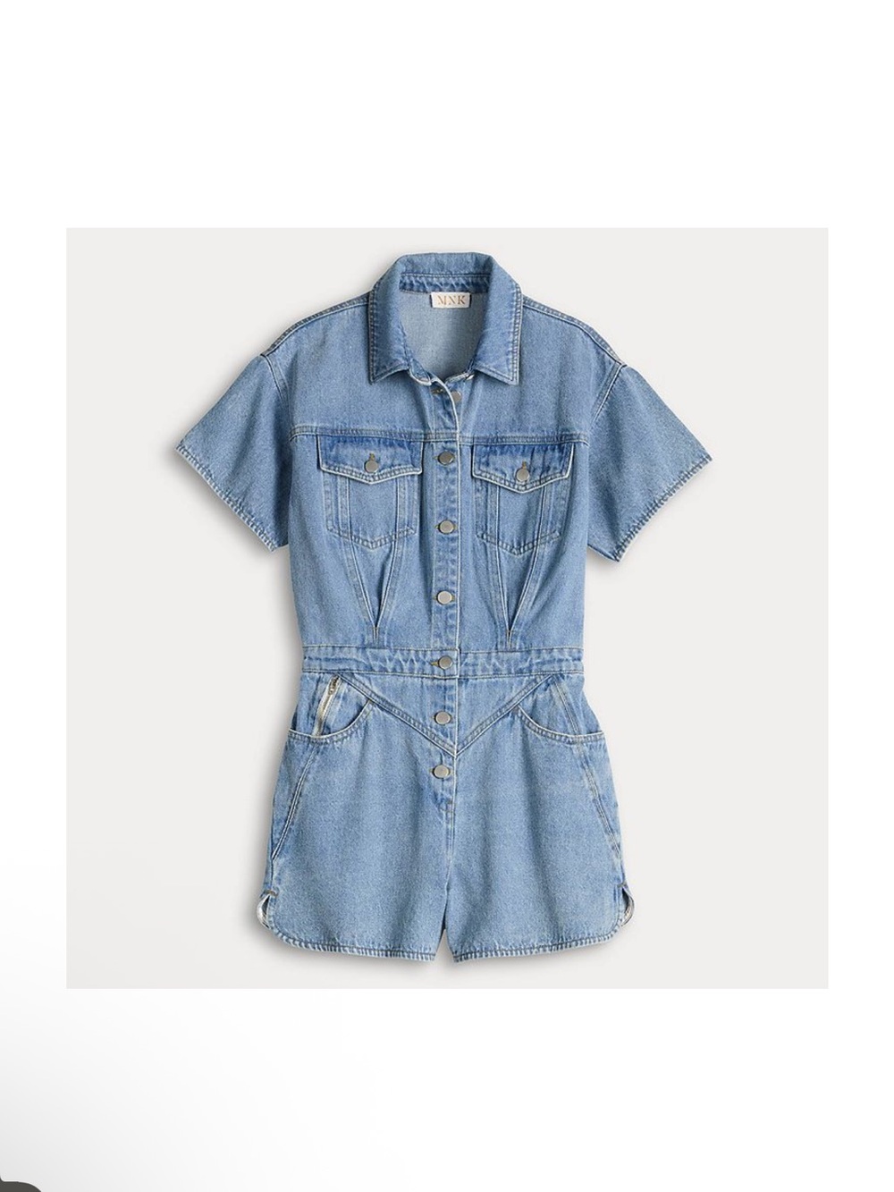 NWT MNK Light Blue Denim Short Sleeve Romper Sz 8 $50
